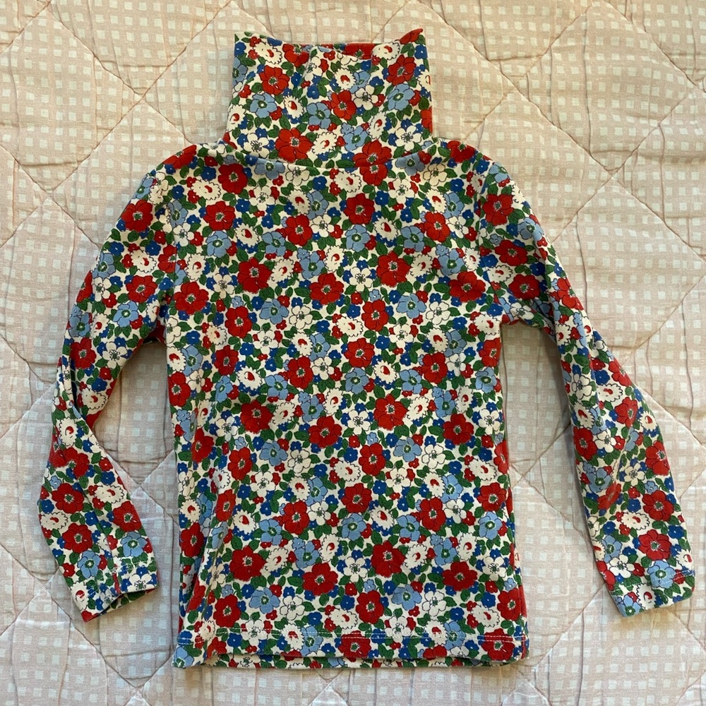 Mini Boden Floral Turtleneck - Red, Green, Blue